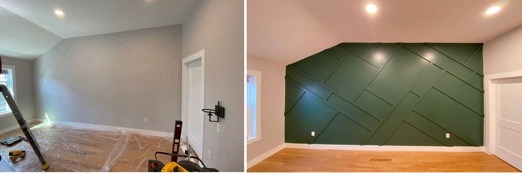 Geometric green accent wall installation in Alpharetta GA