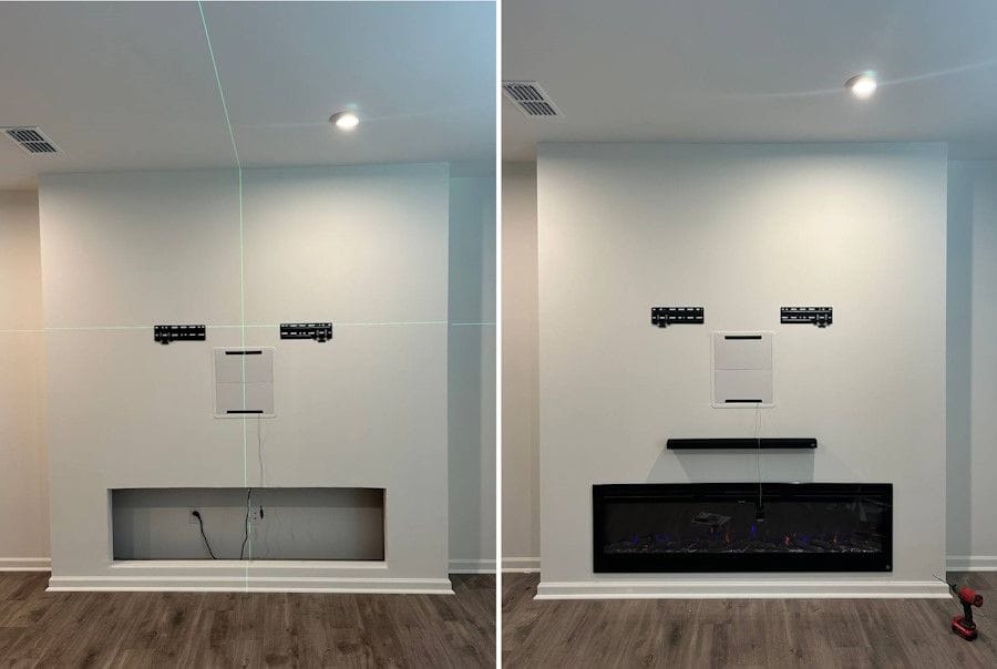 Electric fireplace and TV wall built by Handyman Expert