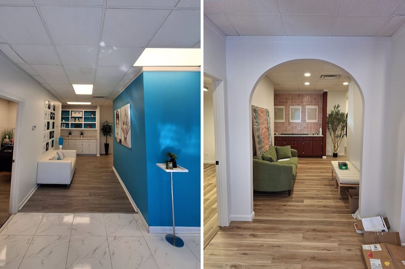 Completed elegant arched doorway with cozy seating area