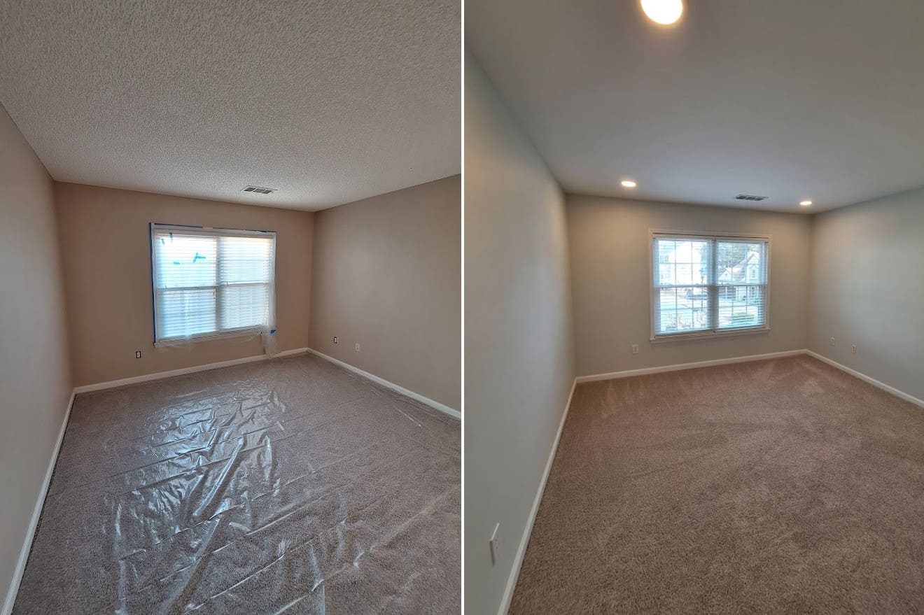 Popcorn ceiling removal process in bedroom Duluth GA