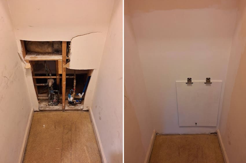 Completed seamless drywall repair with painted walls