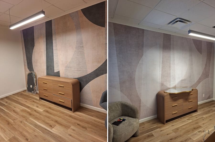 Designer wallpaper installation in Sandy Springs beauty salon