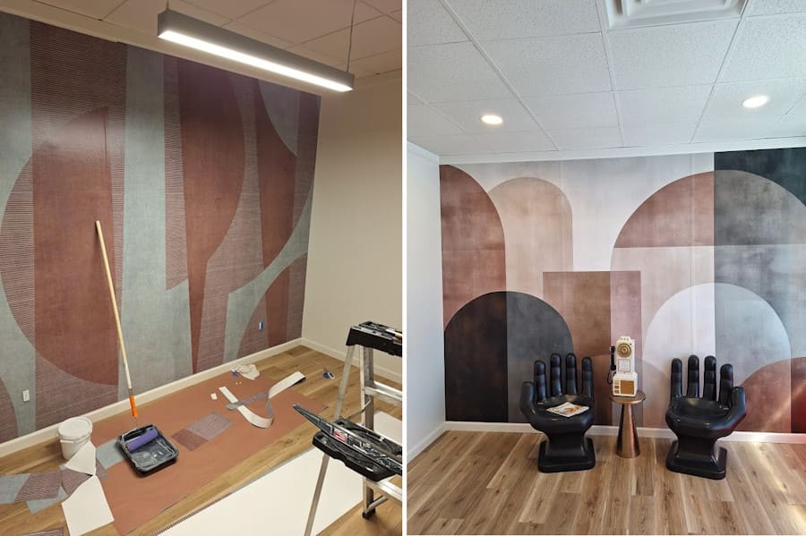 Professional wallpaper seam alignment and trimming process