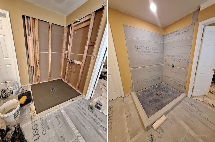 Ceramic shower tile and recessed niche installation in Duluth